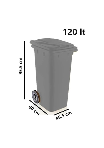 Omnipazar Sy-6505 Tekerlekli Kapaklı Plastik Çöp Konteyneri 120 Lt Gri