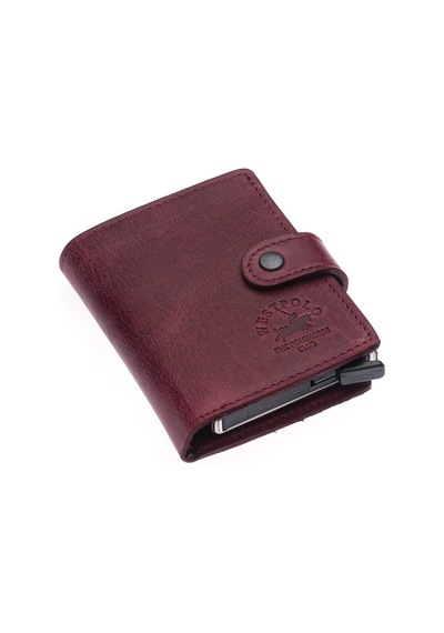 Westpolo Bozuk Para Ve Bol Kart Bölmeli Unisex Eskitme Hakiki Deri Mekanizmalı Kartlık - Bordo Bordo