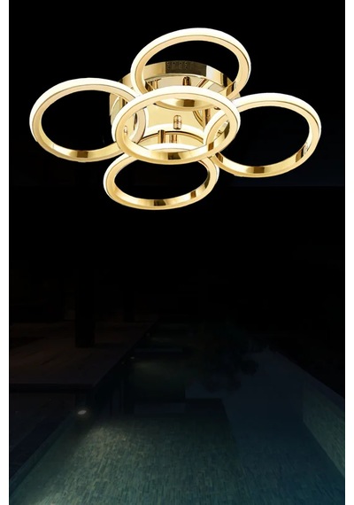 Orwin Lüks Modern 5 Halkalı Tavana Sıfır 50 Cm Led Plafonyer Avize Orw-p50-w70-mıx Gold