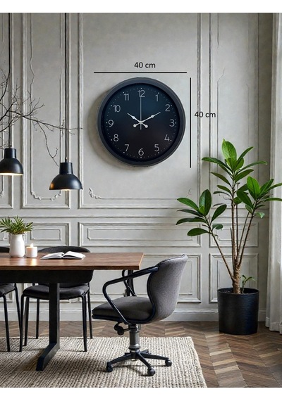 Classic Black Zarif 40 Cm Metal Duvar Saati Siyah Çerçeve