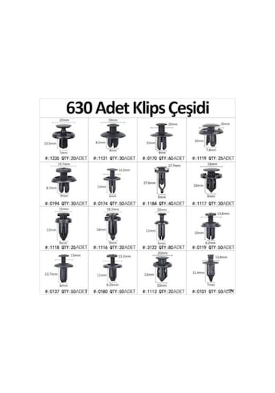 Buffer 630 Adet Trim Klips Seti Oto Panel, Kapı Döşeme, Tampon Ve Pervaz İçin Evrensel Ra