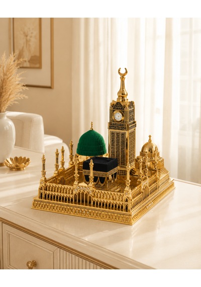 4 Lü Kâbe Ve Kutsal Mekânlar Gold Dekoratif Biblo 28x27 Cm Polyester İslami Ev Ve Ofis Dekoru 1