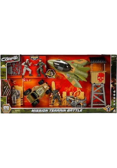The Corps Mission Terrain Battle Askerî Oyun Seti Jet, Tank, Arazi Aracı Ve 4 Eklemli Asker Figürü