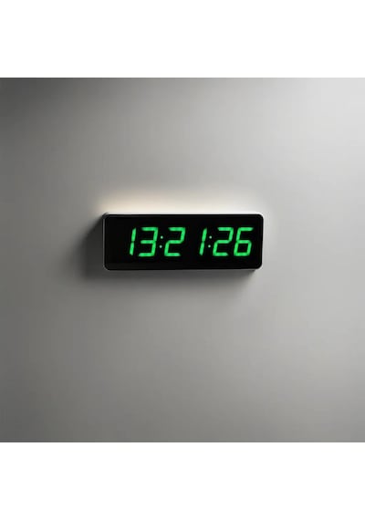 Saniyeli Dijital Led Duvar Ve Masa Saat Ve Derece - Yeşil Kasa Ölçüsü: 16x65 Cm