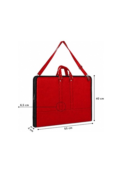 Lexroo 40x55 Cm Suni Deri Profesyonel Resim Proje Çantası Kırmızı