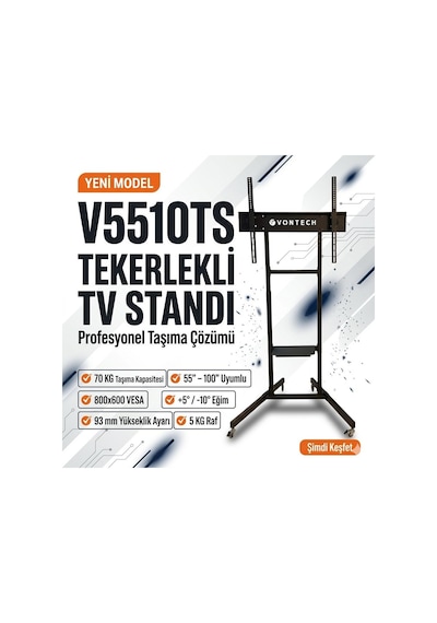 Vontech V5510ts 55-100'' Tekerlekli Ayaklı Tv Fuar Standı