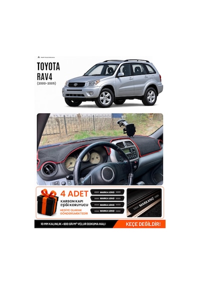 Toyota Rav4 2000-2005 Uyumlu Torpido Örtüsü, Torpido Kılıfı - Siyah Kırmızı