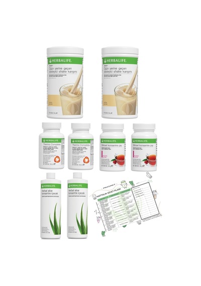 Herbalife 2'li Eko Set Vanilya+ahududu Shake + 2 Klasik Çay + 2 Thermo + 2 Aloe Vera Diyet Listesi Hediyeli