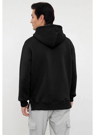 Benerly Erkek Kapüşonlu Fermuarlı Düşük Kol Uzun Kollu Kalıp Sweatshirt F siyah