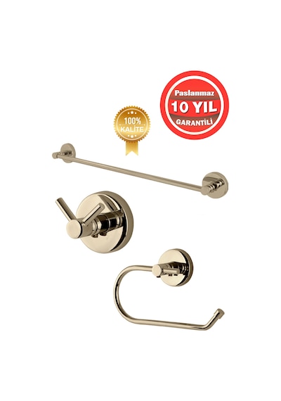 Çelik Banyo Paslanmaz Pirinç Dilek Banyo Aksesuar Set Havluluk-askılık-tuvalet Kağıtlık Altın Gold Gold