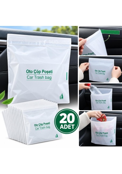 3b Trend 20 Adet Yapışkanlı Oto Çöp Poşeti 23x18,5 Cm Su Geçirmez Sızdırmaz Araç Pratik Çöp Torbası
