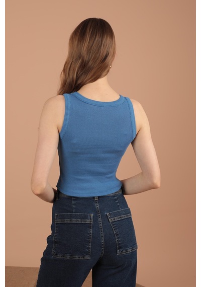 Chıcnhappy Kaşkorse Kumaş Halter Yaka Kadın Bluz İndigo - Kadın İndigo