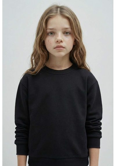 Defacto Relax Fit Bisiklet Yaka Basic Düz Okul Sweatshirt Kız Çocuk A2797A824AU Siyah