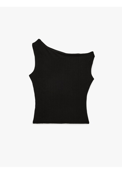 Koton Regular Fit Asimetrik Yaka Metal Aksesuarlı Kolsuz Bluz Siyah 6sak10381ek