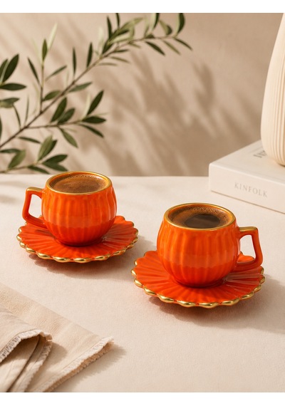 2 Kişilik Daisy Double Kahve Fincanı - Turuncu-7183