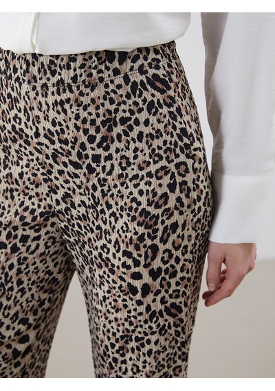 Lcwaıkıkı Classic Bej Beli Lastikli Leopar Desenli Kadın Pantolon