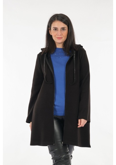 Tolga Saraçoğlu Oversize Kapüşonlu Midi Kadın Ceket - Günlük & Rahat Siyah