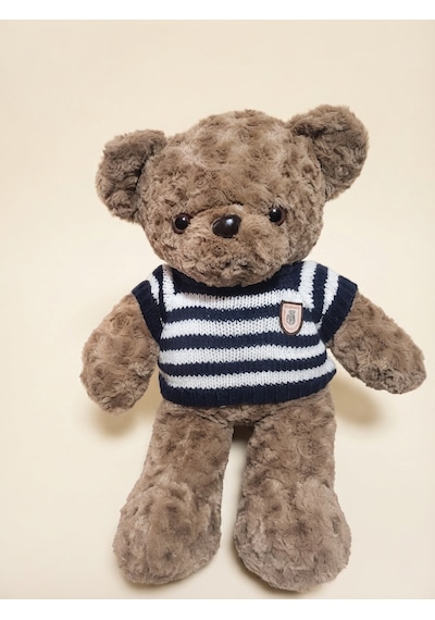 Peluş Tedi Lacivert Çizgili Kazaklı Ayıcık 50 Cm Kahverengi-lacivert