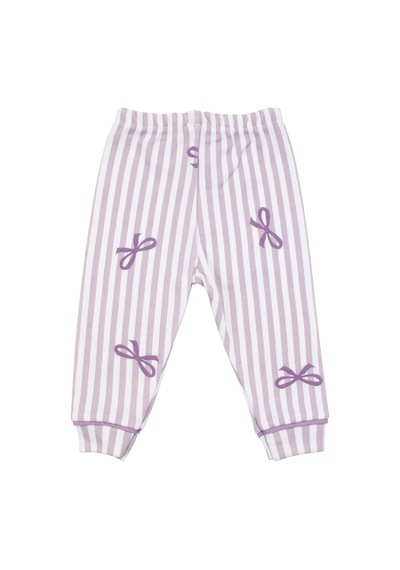 Bebegen Kız Bebek Beyaz Lila Fiyonklu Çizgili Pijama Takımı