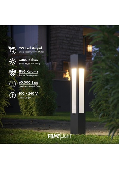 FoneLight Luxera 75 cm LED Bahçe Aydınlatma Direği Antrasit Alüminyum IP65 Peyzaj Yürüyüş Yolu Lambası 3000K