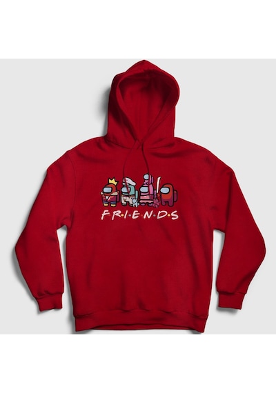 Presmono Unisex Friends Among Us Kapüşonlu Sweatshirt Kırmızı