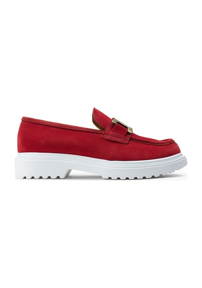 Deery Hakiki Süet Kırmızı Loafer Kadın Ayakkabı - 01902zkrmp01 Kırmızı
