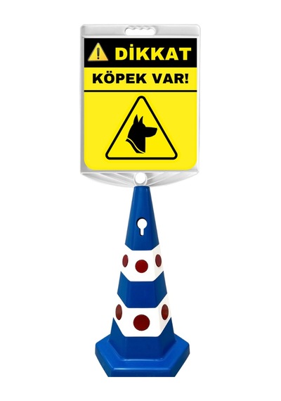 Dikkat Köpek Var Çift Taraf Baskı Mavi Ultra Kedi Gözlü Ağırlıklı Koni Seti Trafik Dubası