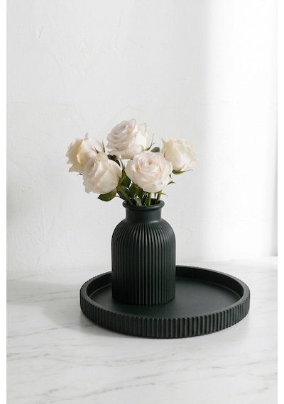 Senfoni Vazo Dekoratif Set - Modern Minimalist Estetik Tasarım Dekoratif Set - Pilli Mum, Mumluk Ve Tepsi Dahil Ev Ofis Salon Dekorasyonu İçin Şık Kompozisyon - Ahenk Tasarım Haki