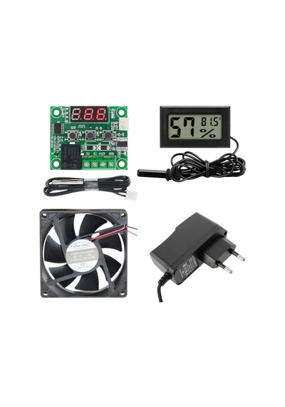 Kuluçka Makinesi Seti - 4 Parça - W1209 Termostat 12v - Isı Nem Ölçer - 12v Adaptör - 80x80 12v Fan-4932