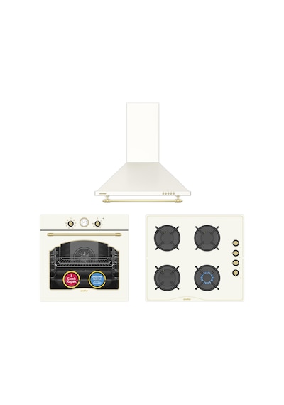 Simfer 9 Fonksiyon Retro Bej 3'lü Ankastre Set (8218 Fırın + 3326 Ocak + 8716 Davlumbaz)
