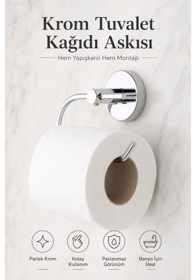 Alper Banyo Ceria Krom Eko Kapaksız Tuvalet Kağıdı Askısı Tuvalet Kağıtlığı Ister Yapıştır Ister Montajla