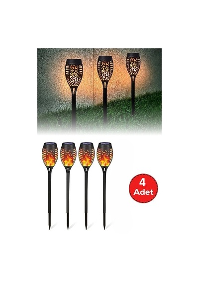 4 Lü Güneş Enerjili Alev Efektli Led Meşale Seti Solar Bahçe Ve Dış Mekan Aydınlatması Standart