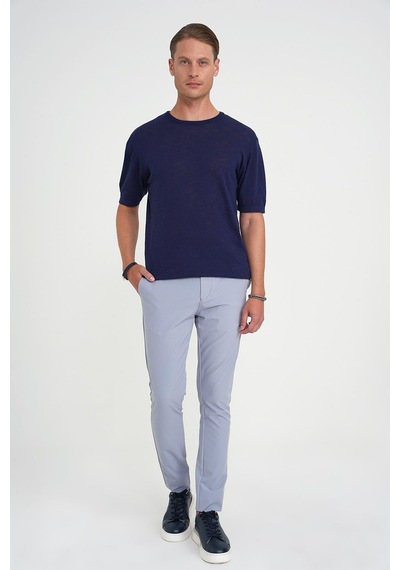 Efor Slim Fit Yan Cepli Esnek Düz Grimavi Pamuk Pantolon P 1197 Gri - Mavi