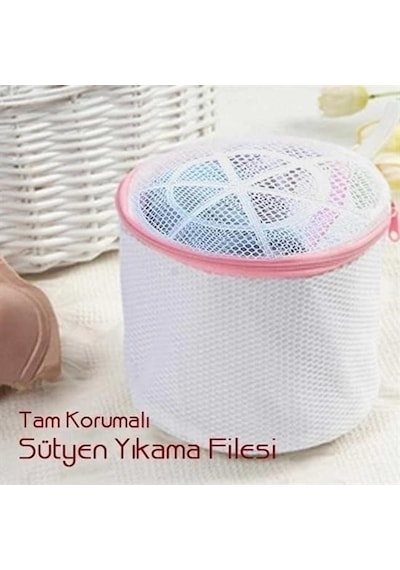 Sütyen Yıkama Filesi Tam Korumalı Hassas Çamaşır Yıkama Aparatı Açık Bej