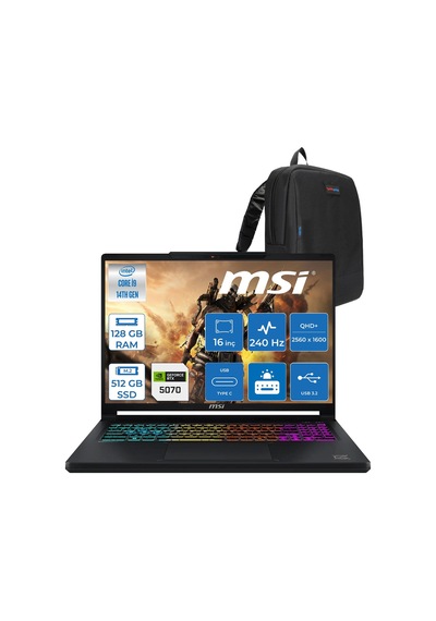 MSI Crosshair 16 HX E14WGK-046XTRP49 i9-14900HX 128 GB 512 GB SSD RTX5070 16" W11P Dizüstü Bilgisayar +Çanta