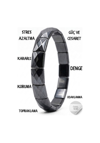 Hematit Doğaltaş Bileklik, Özel Seri ,metalik Gri, İç Ölçü 17cm, Faset