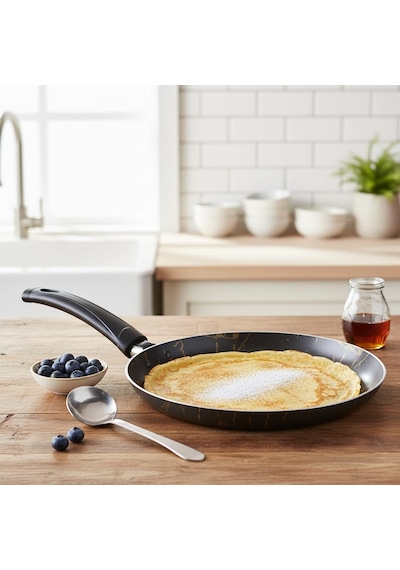 Papilla Desert 25 Cm Krep Tavası - Siyah Üzeri Gold İzmir Desenli Yanmaz Yapışmaz Pankek Ve Akıtma Tavası Çok Renkli