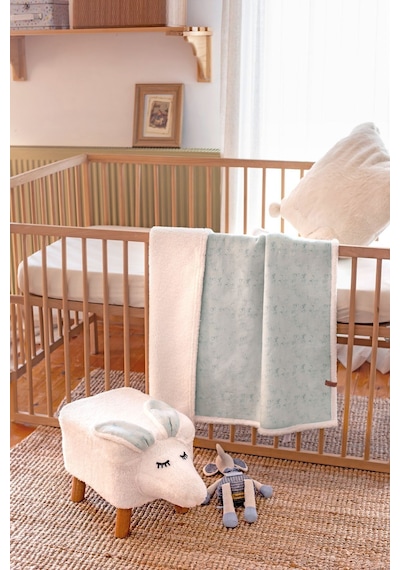 Fluffy Bebek Battaniyesi 80x100 Solid Yeşil Kundak Puset Çift Taraflı Koyun Tüyü Battaniye 100x80