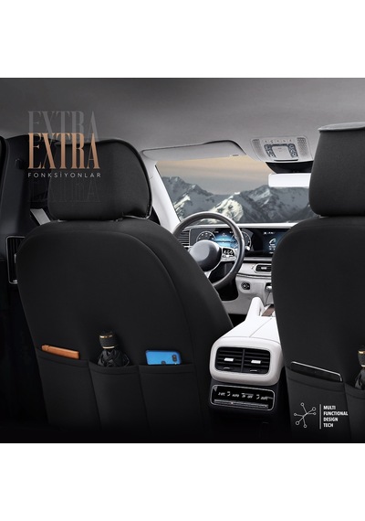 Advanced Design Özel Tasarım Premium Deri-Keten Ekstra Destekli Universal Oto Koltuk Kılıfı Tam Set