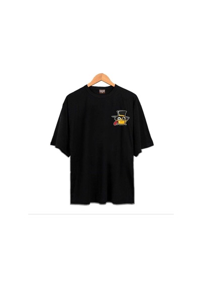 Flood Of Style Erkek Siyah Duck Of Baskılı Oversize Bisiklet Yaka Tshirt