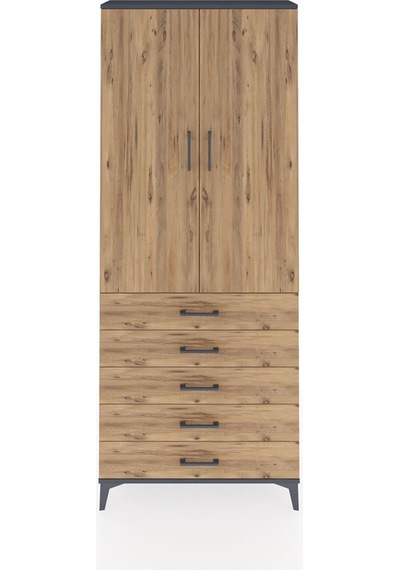 Arges Dolap 3 Raflı 5 Çekmeceli 2 Kapaklı 88x30x221 Antrasit-çam Antrasit