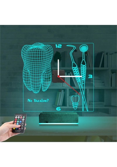 Luvivia Diş Doktoru Hediye Kişiye Özel Saatli 3d Lamba - Masa Gece Lambası Şeffaf