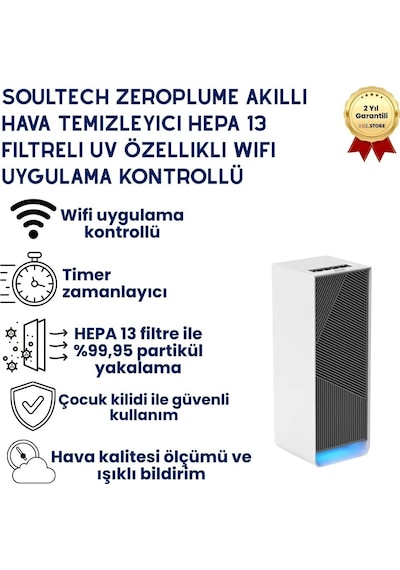 Zeroplume Akıllı Hava Temizleyici Hepa 13 Filtreli Uv Özellikli Wifi Uygulama Kontrollü-1512