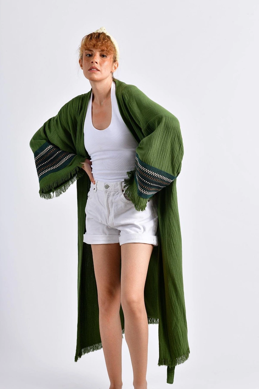 Brandsmithshop Olive Zeytin Yeşili Symbol Nomad Kimono Çok Renkli