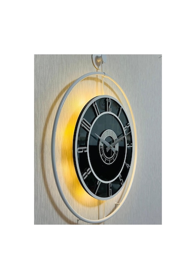 Pey Aksesuar Metal Camlı Duvar Saati 50 X 70 Cm Orta Boy Işıklı Gerçek Cam M51-beyaz-füme-beyaz-gümüş M51-beyaz-füme-beyaz-gümüş