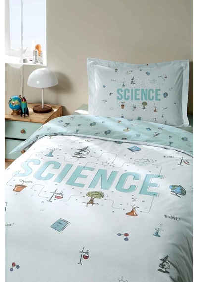 Ranforce -science Mint- Lastikli Çarşaflı Tek Kişilik Çocuk Nevresim Takımı