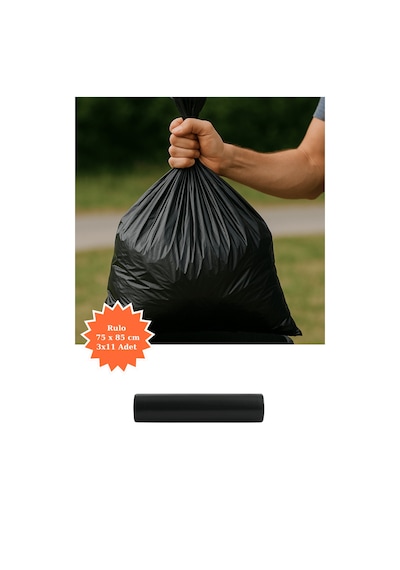Siyah Rulo Çöp Poşeti 75x85 Cm 3x11 Adet Ev Mutfak İş Ofis Avantajlı Paket