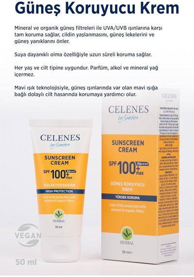 Celenes Herbal Spf 100 Suya Dayanıklı Güneş Kremi 50 Ml