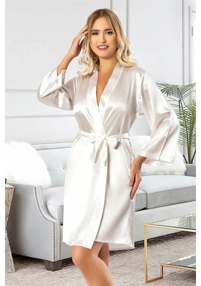 Faal 5906 Kadın Saten Bride Sabahlık-beyaz Beyaz