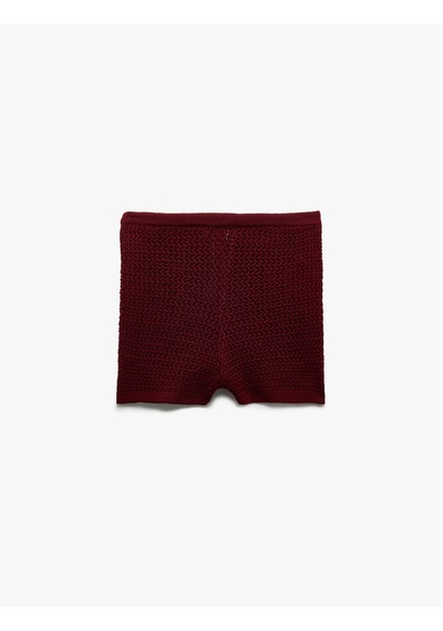 Koton Beli Bağcıklı Normal Bel Triko Mini Şort Bordo 5sal40001ıt Bordo